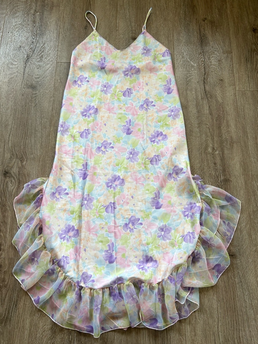 90’s Pastel Floral Ruffle Slip Dress